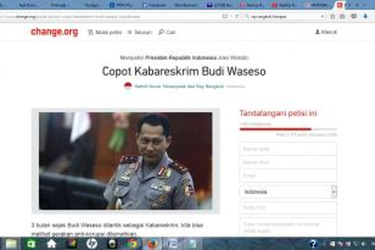 Petisi untuk Presiden Joko Widodo agar mencopot Komjen Budi Waseso sebagai Kabareskrim Polri.