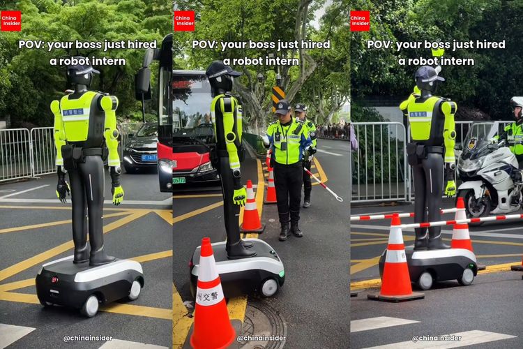 Penampakan robot polisi lalu lintas bernama Hangjing Zhixing yang ditempatkan di sejumlah persimpangan strategis, kawasan wisata Danau Barat (West Lake), area komersial, hingga jalan utama kota Hangzhou.

