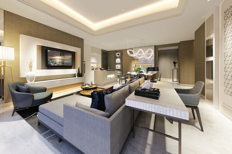 Interior mewah nan elegan yang terdapat pada salah satu unit apartemen Southgate.