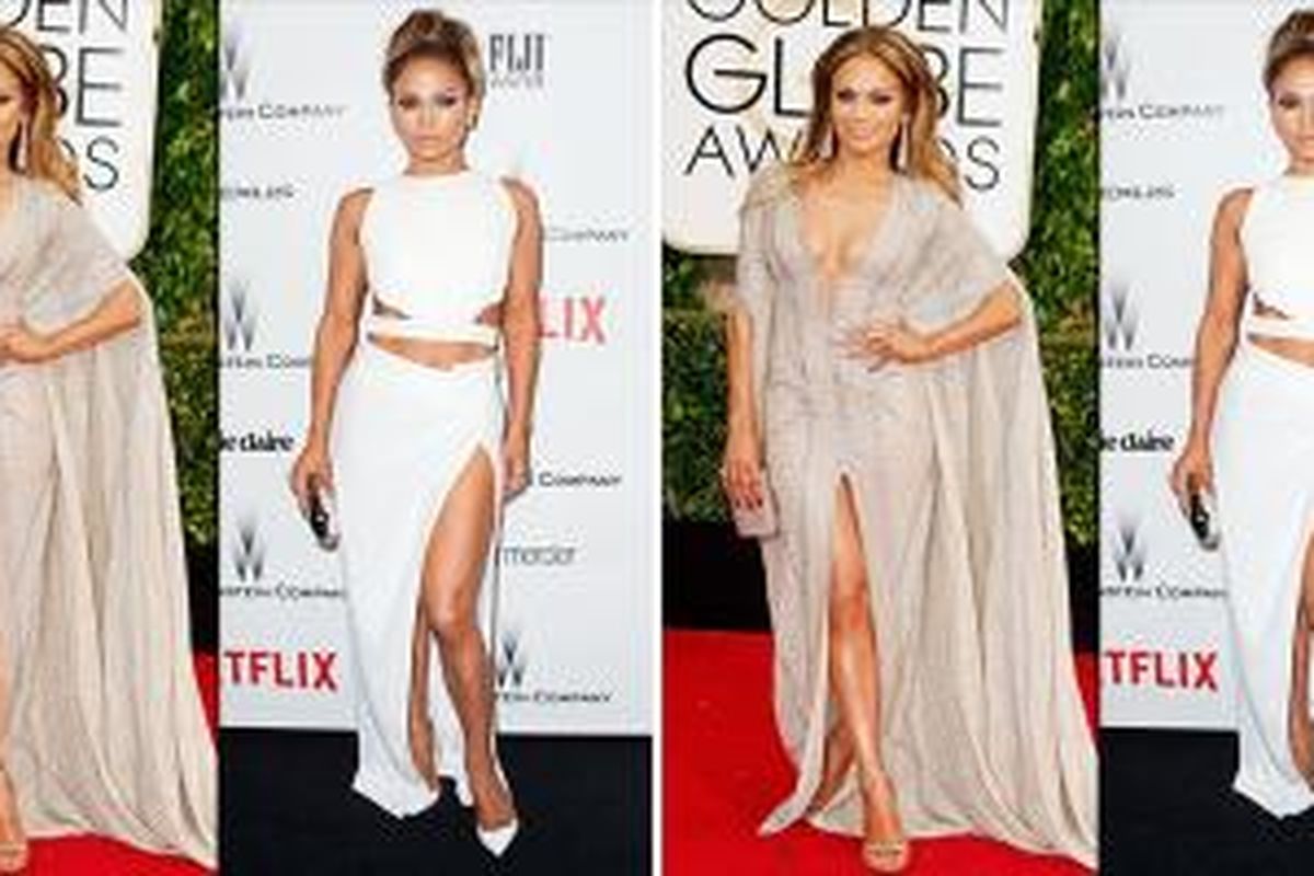 Gaya busana seksi Jennifer Lopez saat menghadiri ajang Golden Globe 2015