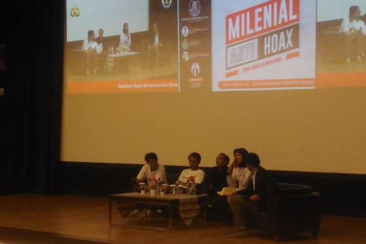 Seminar Milenial Anti Hoaks di Vokasi UI, Depok, Jawa Barat, Senin (4/2/2019). 