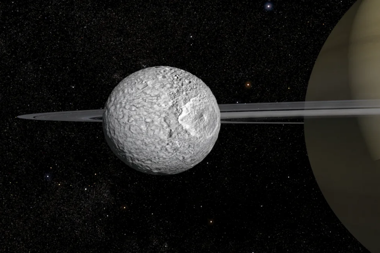 Ilustrasi Mimas, salah satu bulan Saturnus 

