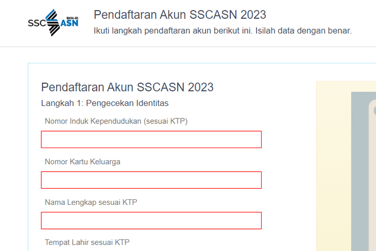 Tangkapan layar situs daftar-sscasn.bkn.go.id/akun.