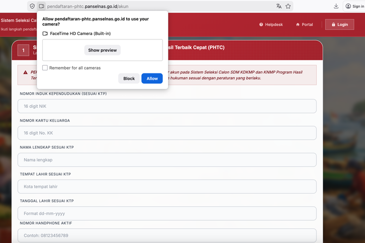 Ilustrasi cara mengatasi webcam.js error saat daftar akun rekrutmen Koperasi Desa Merah Putih dan Kampung Nelayan Merah Putih.