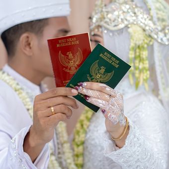 Ilustrasi pernikahan, pengantin, pengantin baru.