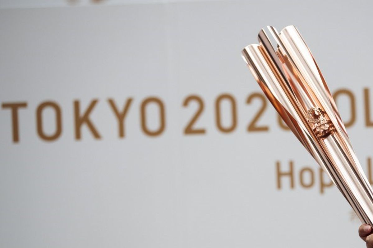 Obor Olimpiade 2020 saat dipamerkan ke publik pada 1 Juni 2019 di Tokyo. 