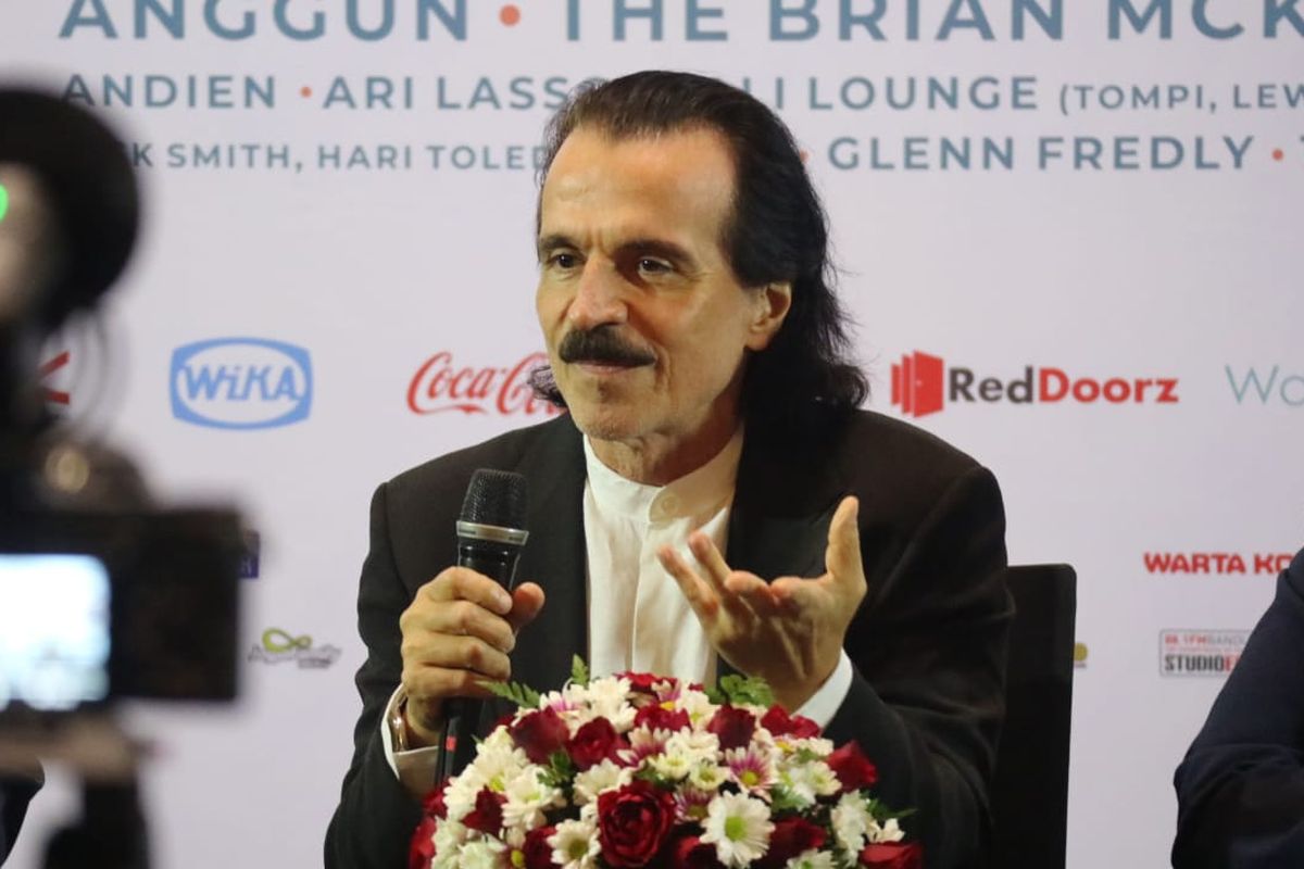 Yanni dalam jumpa pers Prambanan Jazz 2019 di Hotel Tentrem, Yogyakarta, Kamis (4/7/2019).