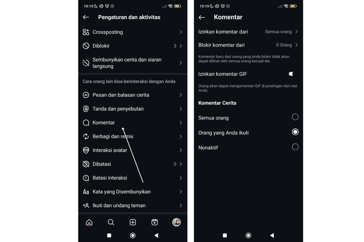 Ilustrasi cara nonaktifkan komentar IG