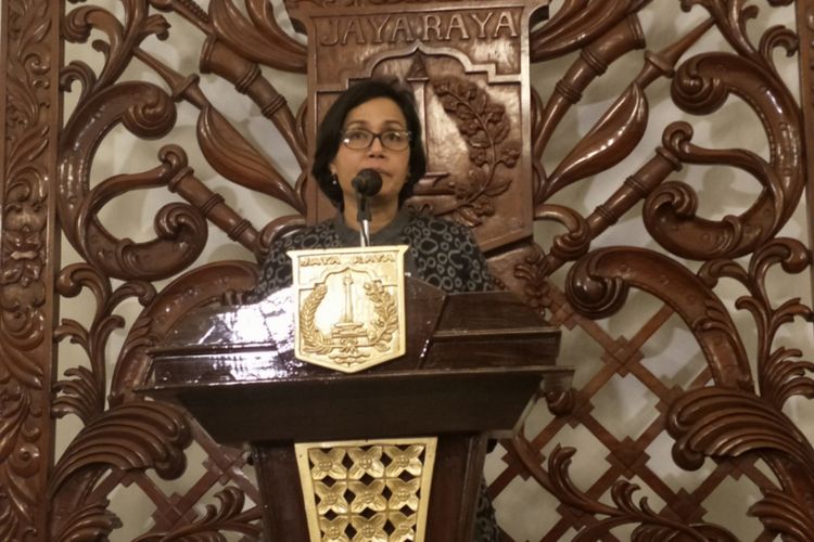 Menteri Keuangan Republik Indonesia, Sri Mulyani di Balai Kota DKI Jakarta, Rabu (27/12/2017).