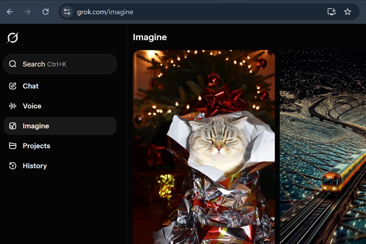 Tampilan fitur pembuatan gambar di Grok versi web