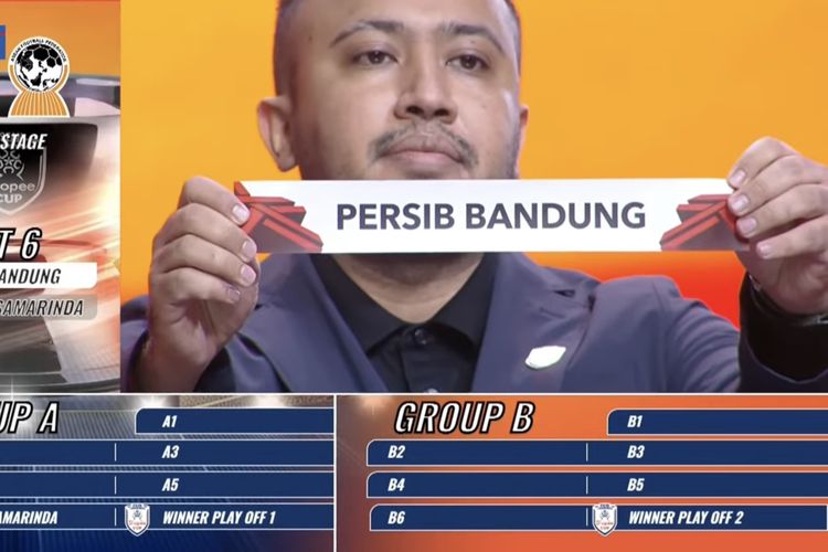 Tangkapan layar Youtube Channel RCTI Sport yang menayangkan siaran langsung drawing ASEAN Club Championship 2026-2026. Anggota Exco PSSI Muhammad Yazid Sungkar membuka nama klub Persib di Pot 7 kedalam Grup B. 