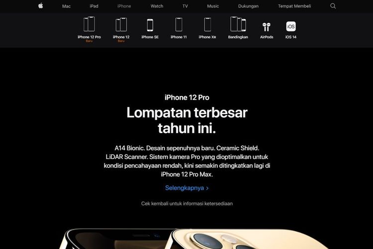 Informasi iPhone 12 yang sudah bisa ditemui di situs Apple Indonesia.