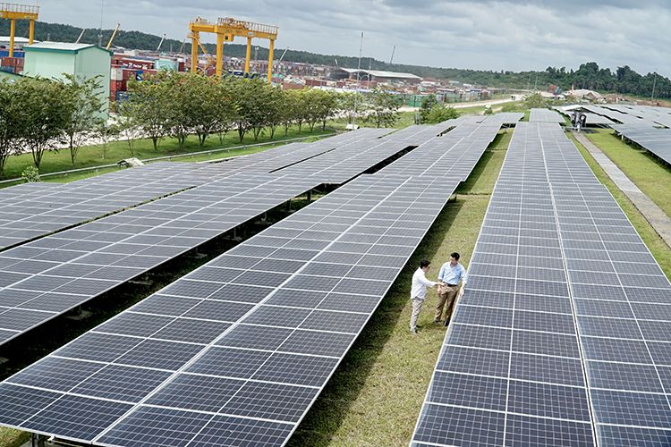 Panel surya di kawasan operasional APRIL Group di Pangkalan Kerinci, Kabupaten Pelalawan, Provinsi Riau                  