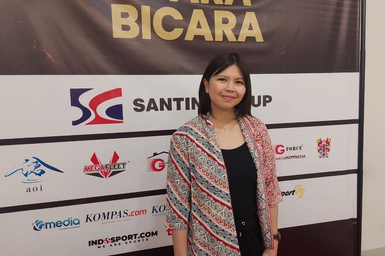 Greysia Polii saat ditemui media termasuk Kompas.com seusai mengisi acara Juara Bicara yang termasuk rangkaian Santini Jebreeetmedia Awards 2023 di Usmar Ismail Hall, Jakarta, Rabu (19/7/2023).