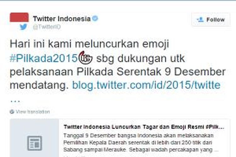 Emoji dan tagar resmi Pilkada 2015 yang diluncurkan oleh Twitter Indonesia.