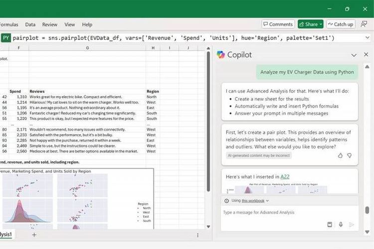 Tampilan Copilot di Microsoft Excel.