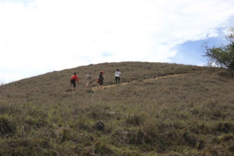 Para pemenang Pegipegi Yuk! Jelajah Indonesiamu saat mengunjungi sarang komodo, di Taman Nasional Komodo, Manggarai, Nusa Tenggara Timur, Jumat (30/11/2018).