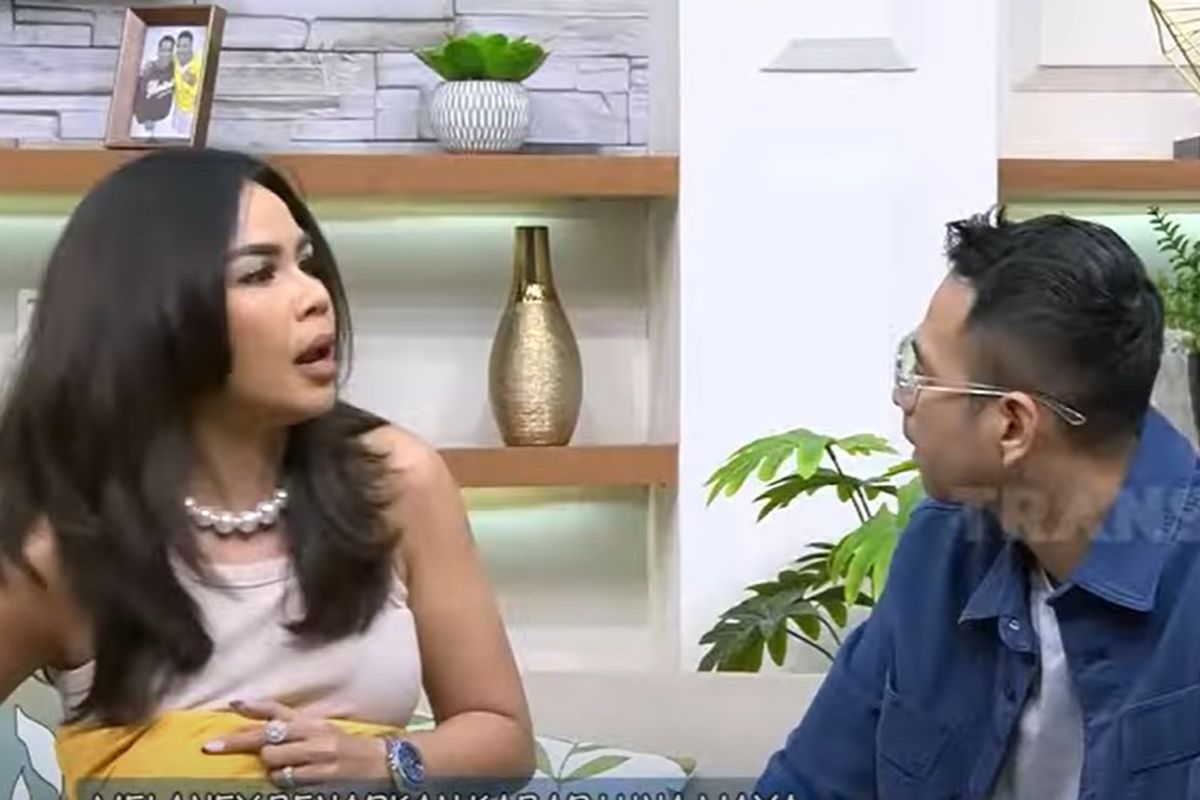 Melaney Ricardo hadir di acara FYP Trans7 yang dipandu Raffi Ahmad dan Irfan Hakim, Selasa (28/11/2023).