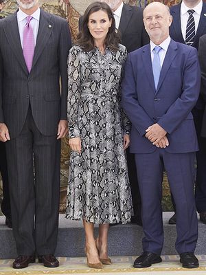 Ratu Spanyol ini terlihat mendampingi sang suami, Raja Filipe di Istana Zarzuela, Madrid untuk resepsi menyambut delegasi Kamar Dagang Eropa dan Akademi Dermatologi dan Venereologi Spanyol.