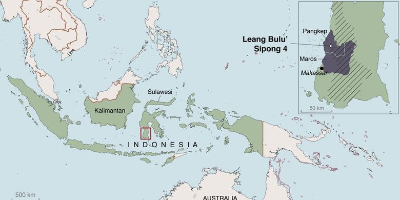 Peta Sulawesi yang menunjukkan lokasi situs seni gua Leang Bulu? Sipong 4