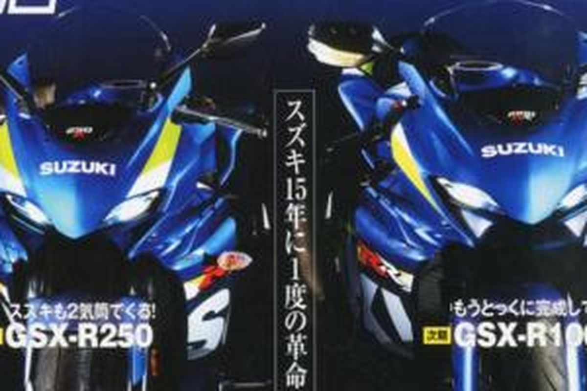 Tampang Suzuki GSX-R250 dan GSX-R1000R yang dipajang di halaman depan majalah Young Machine, Jepang.