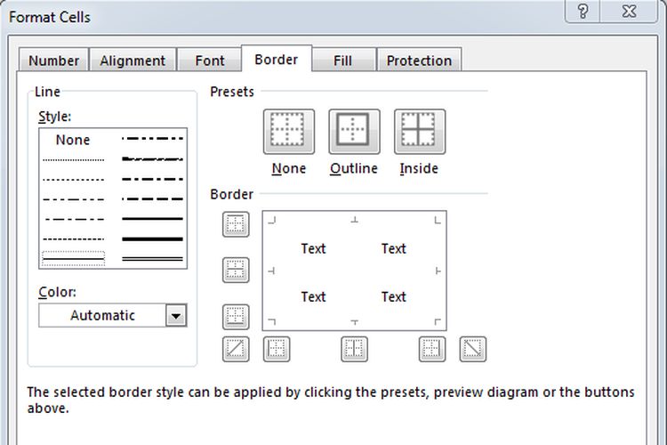 Kotak dialog Format Cells