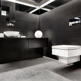Ilustrasi kamar mandi dengan warna hitam.