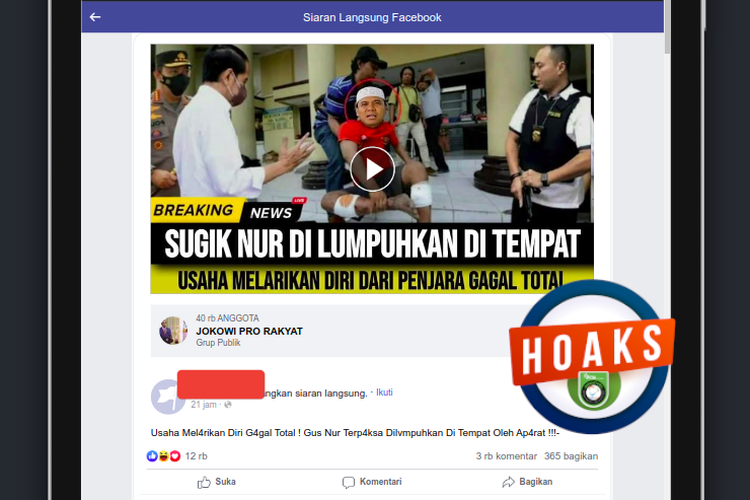 Hoaks Gus Nur berusaha melarikan diri hingga dilumpuhkan atau ditembak, oleh aparat kepolisian