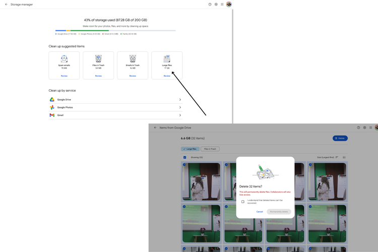 Ilustrasi cara hapus file besar di Google Drive