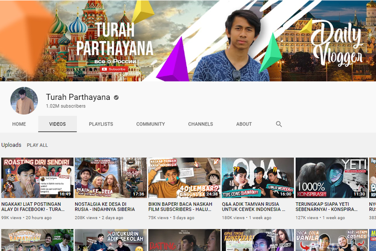 Tangkapan layar akun YouTube Turah Parthayana