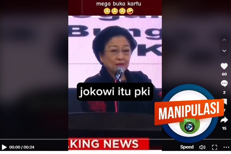 Tangkapan layar Facebook narasi yang mengklaim Megawati mengatakan bahwa Jokowi adalah bagian PKI