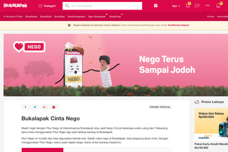 Bukalapak menggelar promosi Singles Day 11.11.2017.