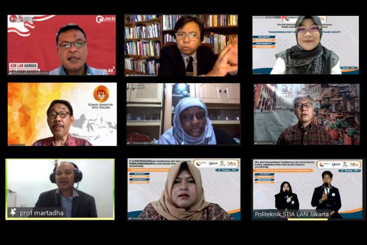 The 3rd International Conference on Governance, Public Administration, and Social Science (ICoGPASS) yang mengangkat tema ?Transforming Post Covid-19 Governance in Dynamic Society: Inclusivity, Accountability, Sustainability, Digitalization, Senin (18/10/2021).
