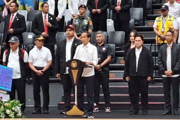 Presiden Joko Widodo saat meresmikan gedung Indonesia Arena yang terletak di kawasan Gelora Bung Karno, Jakarta, Senin (7/8/2023).
