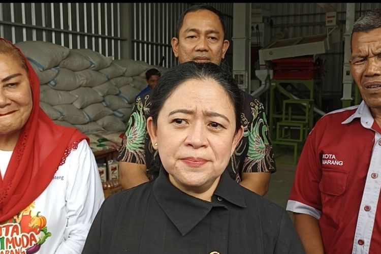 Ketua DPP PDI-P Puan Maharani di Kecamatan Mijen, Kota Semarang, Jawa Tengah.