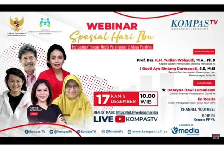 Webinar bertajuk 'Perjuangan Tenaga Medis Perempuan di Masa Pandemi' yang diselenggarakan Badan Pembinaan Ideologi Pancasila (BPIP) dan Kompas TV, Kamis (17/12/2020) 