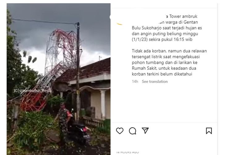 Viral video tower rubuh dan menimpa rumah warga di Sukoharjo, Jawa Tengah