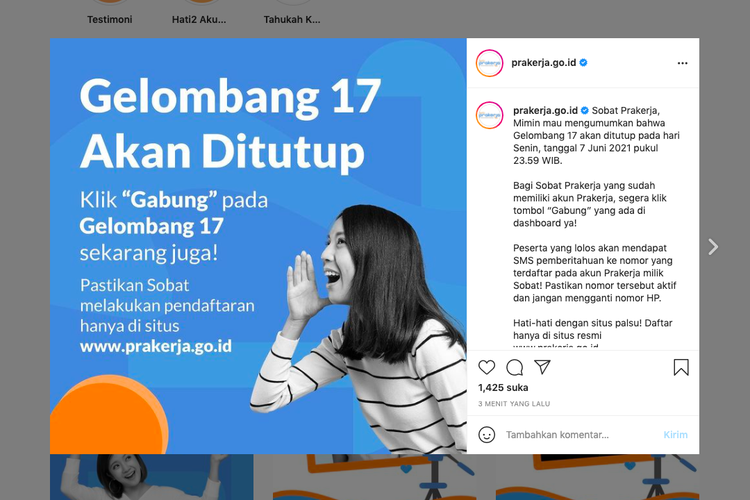 Kartu Prakerja gelombang 17 ditutup