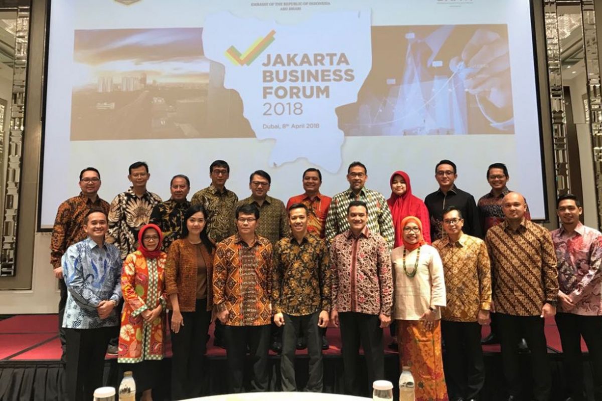 Delegasi Pemprov DKI Jakarta dalam Jakarta Business Forum di Taj Hotel, Dubai, Uni Emirat Arab (UEA), Minggu (8/4/2018).