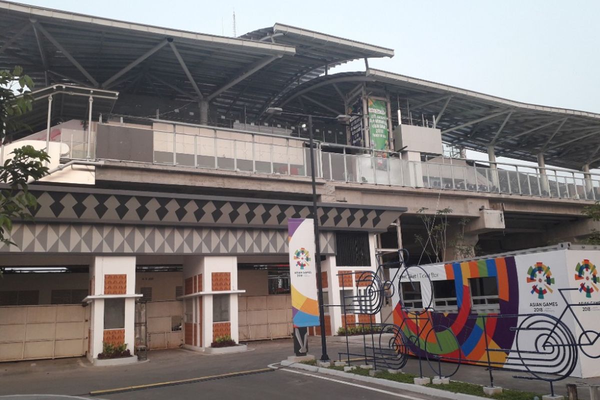 Tampak samping Stasiun LRT Velodrome, Rawamangun, Rabu (15/8/2018).