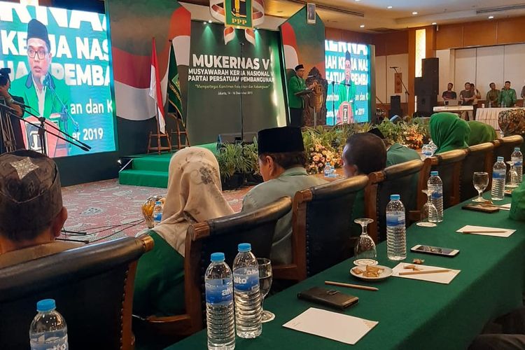 Achmad Baidowi membuka Mukernas V PPP, di Hotel Grand Sahid Jaya, Jakarta, Sabtu (14/12/2019).