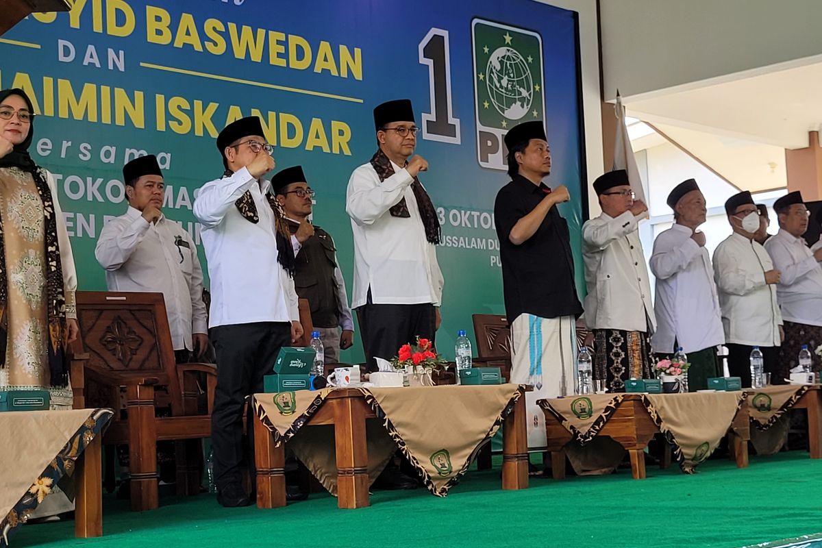 Silaturahmi bacapres Anies Baswedan dan Muhaimin Iskandar di Pondok Pesantren Darussalam, Dukuhwaluh, Banyumas, Jawa Tengah, Selasa (3/10/2023).