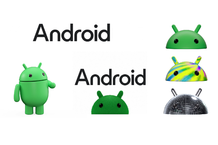 Logo baru Android.  maskot Bugdroid tampil dengan lebih dinamis. Hal ini ditandai dengan hadirnya karakter Bugdroid dalam varian warna baru yang unik, tak hanya hijau saja. Misalnya, ada karakter Bugdroid berwarna kuning, biru, pelangi, hitam, hingga karakter Bugdroid berbulu dan memiliki tanduk.