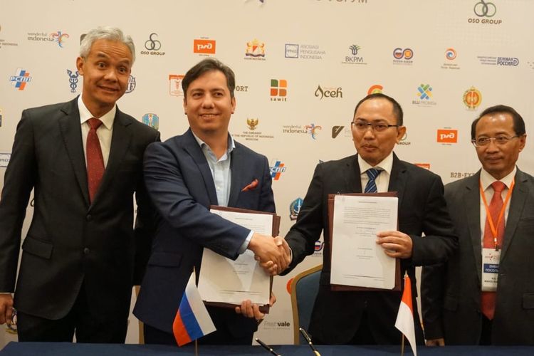 Gubernur Jawa Tengah Ganjar Pranowo saat menghadiri Indonesia-Rusia Business Forum yang digelar di Hotel Ritz Carlton, Moscow, Kamis (1/8/2019). 