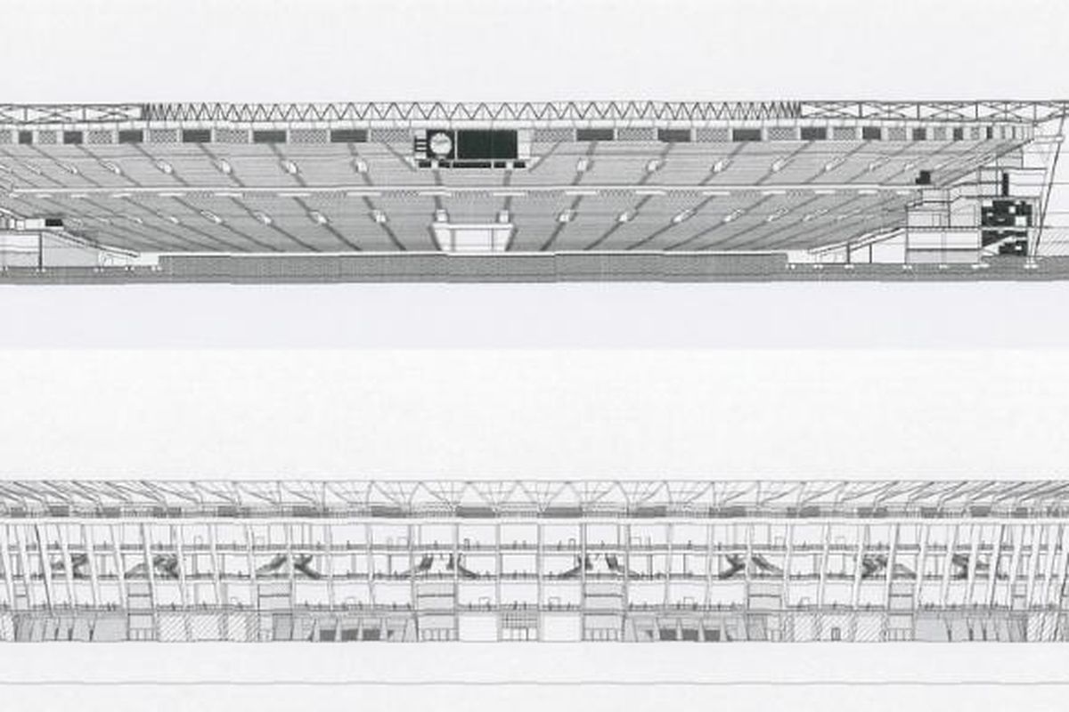 Potongan ramp eksisting dan rencana pada Stadion Utama Gelora Bung Karno Senayan.