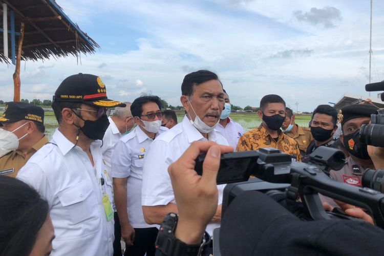 Menteri Koordinator Bidang Kemaritiman dan Inveatasi Luhut Binsar Pandjaitan saat meninjau kawasan food estate di blok A5 Desa Bentuk Jaya Kecamatan Dadahup, Kabupaten Kapuas, Provinsi Kalimantan Tengah (Kalteng), Selasa (6/4/2021).