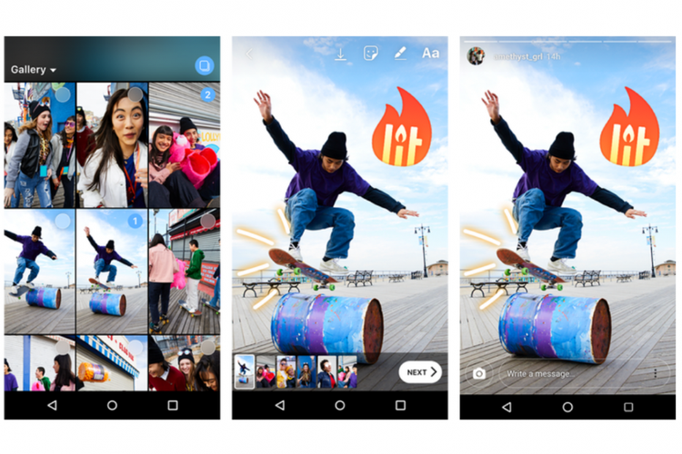 Instagram Stories bisa unggah 10 foto dan video sekaligus.