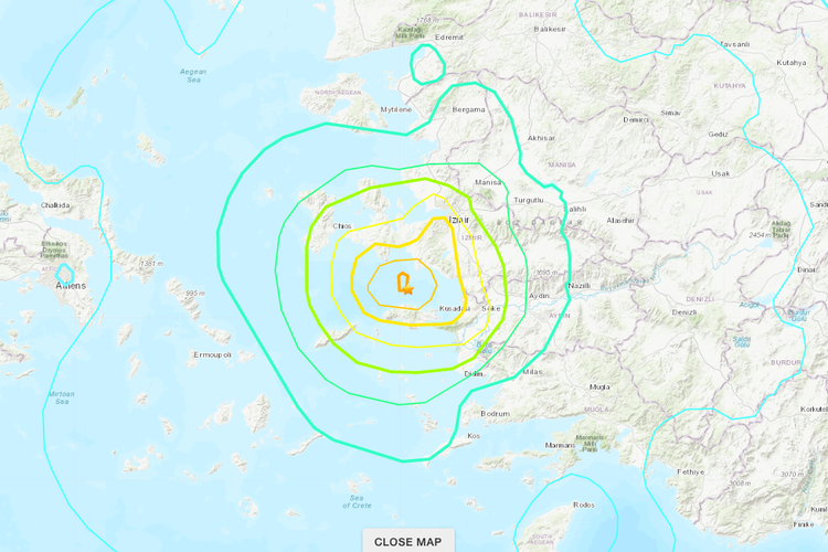 Tangkapan layar episentrum Gempa turki
