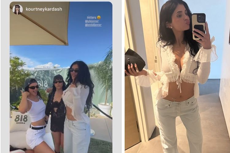 Tangkapan layar akun Instagram Kylie Jenner @kyliejenner. Kendall Jenner tampil dengan gaya serba putih yang sederhana di Coachella 2026 dan mencuri perhatian saat tampil serasi bersama Kylie Jenner.