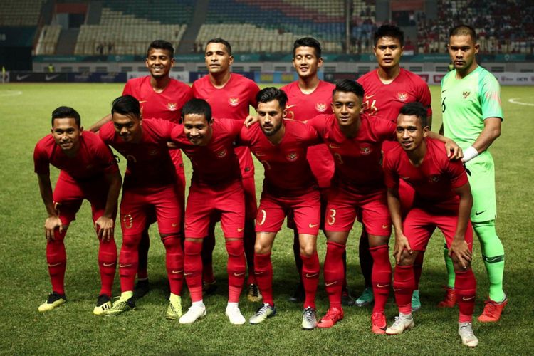 Starting eleven timnas Indonesia pada laga uji coba melawan timnas Myanmar di Stadion Wibawa Mukti, Rabu (10/10/2018).